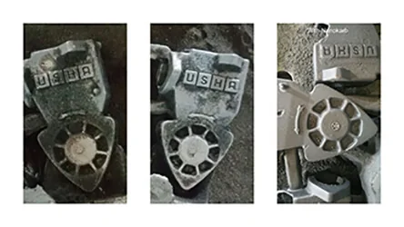 Three castings showing progressive surface finish improvement with Nanokarb: before, during, and after transition